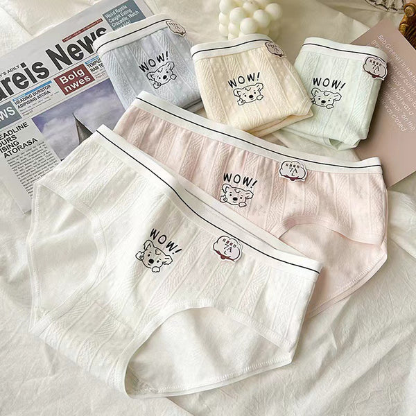 Jetveli Cute Cartoon Print Cotton Panties for Women – Pack of 5 (WOW! Bear Design, Pastel Colors)