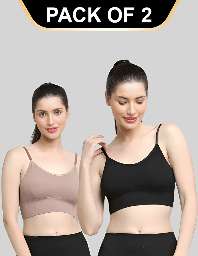 Padded & No Wire Dry Fit Solid Comfort Workout Bra for Women (Pack of 2)