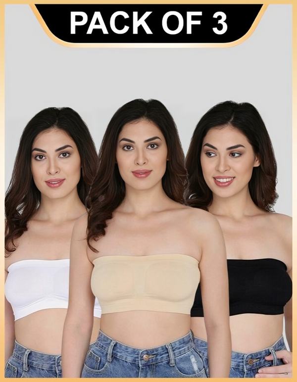 Women Bandeau/Tube Non-Padded Bra: Everyday Use, Gym Bra(Pack of 3)
Jetveli Introducing our versatile Multicolor bandeau top, the ultimate combination of comfort and style.
Designed to provide the perfect fit, this tube bra offers eWomen Bandeau/Tube