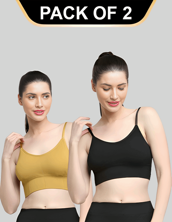 Padded & No Wire Dry Fit Solid Comfort Workout Bra for Women (Pack of 2)