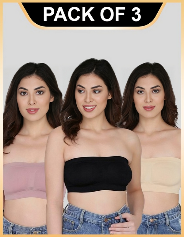 Women Bandeau/Tube Non-Padded Bra: Everyday Use, Gym Bra(Pack of 3)
Jetveli Introducing our versatile Multicolor bandeau top, the ultimate combination of comfort and style.
Designed to provide the perfect fit, this tube bra offers eWomen Bandeau/Tube