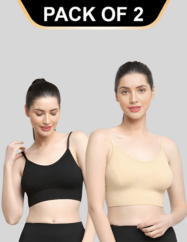 Padded & No Wire Dry Fit Solid Comfort Workout Bra for Women (Pack of 2)