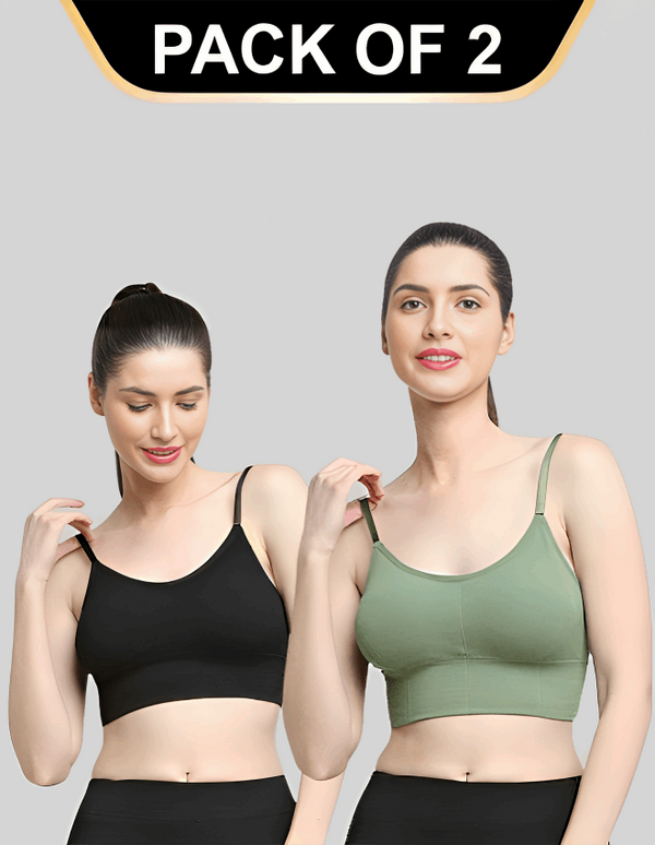 Padded & No Wire Dry Fit Solid Comfort Workout Bra for Women (Pack of 2)