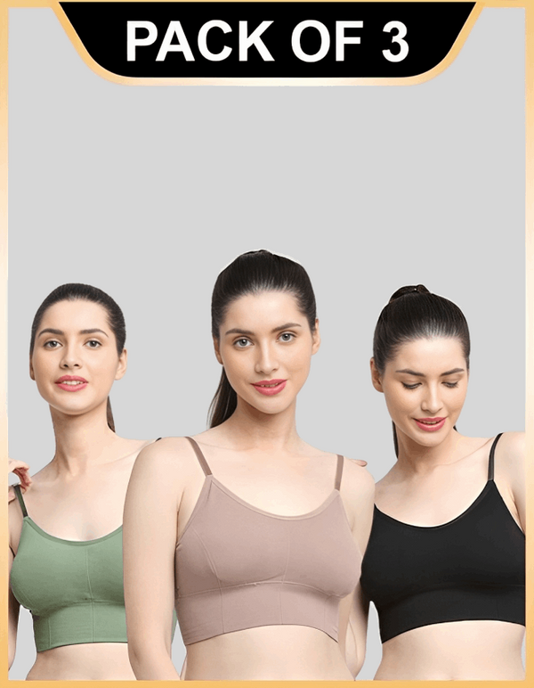 Padded & No Wire Dry Fit Solid Comfort Workout Bra for Women (Pack of 3)