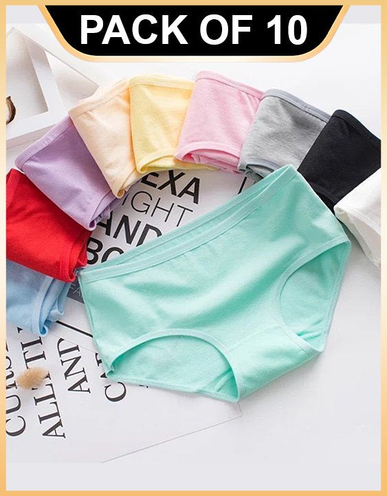 Cotton Hipster Panties for Women by Jetveli (Multi-color) (Pack of 10)