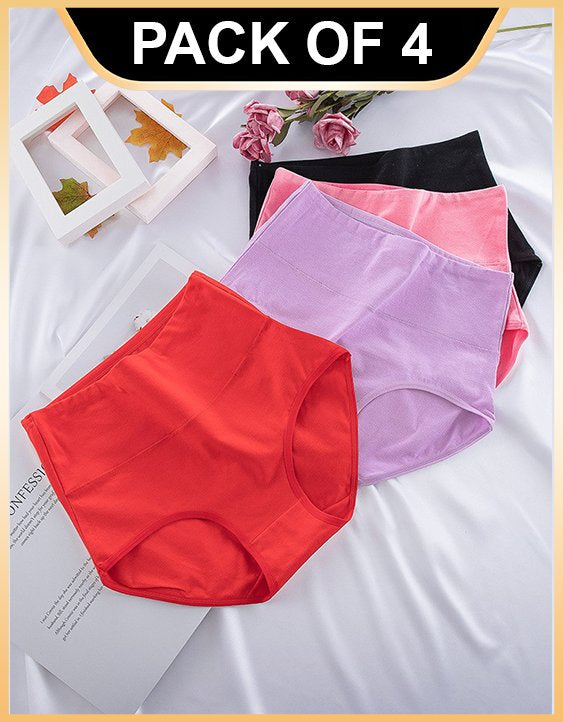 High Waist Cotton Panties and Full Brief Panties for Women (Pack of 4)