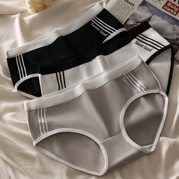 Jetveli Sporty Cotton Mid-Rise Panties for Women – Pack of 3 (Black, White & Grey)
