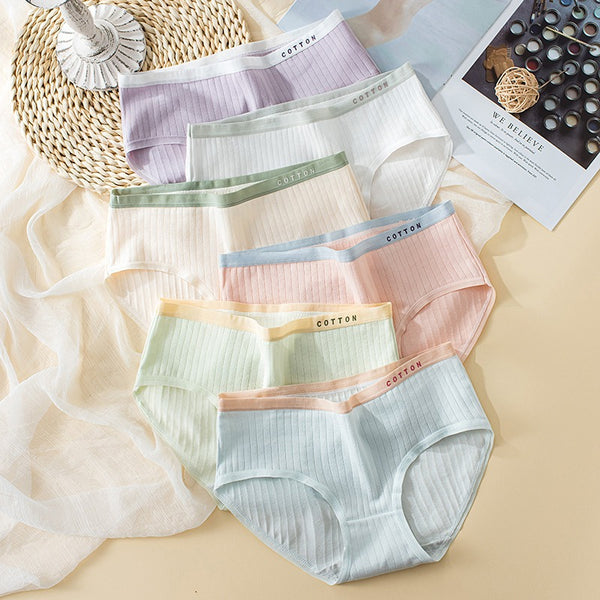 Jetveli Cotton Ribbed Mid-Rise Panties for Women – Pack of 5 (Pastel Colors)